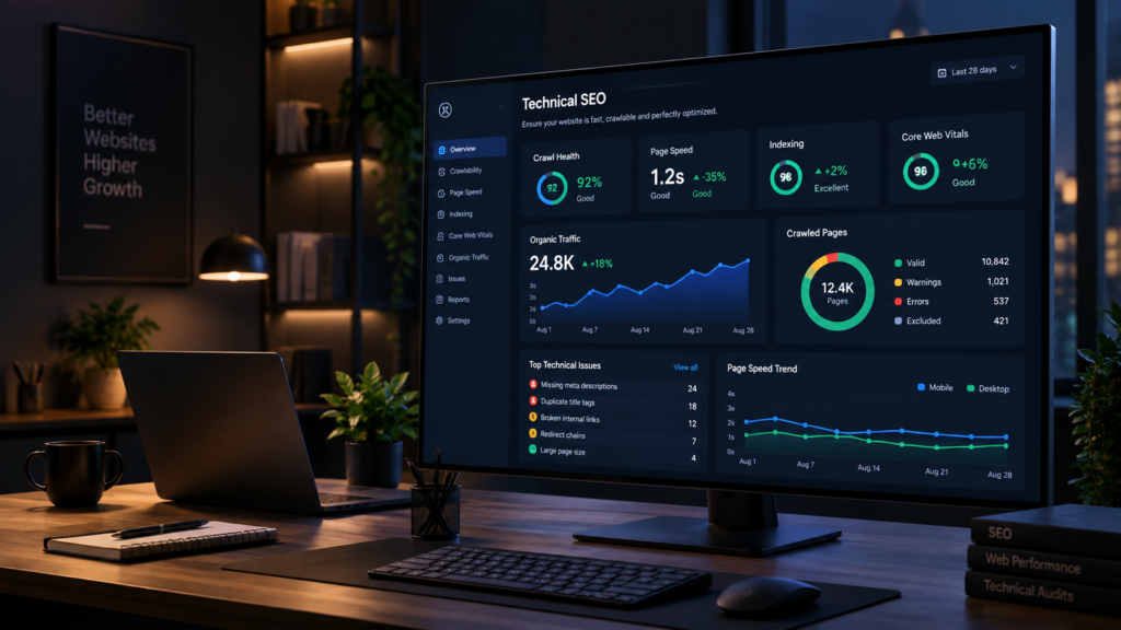 Technical SEO analytics dashboard